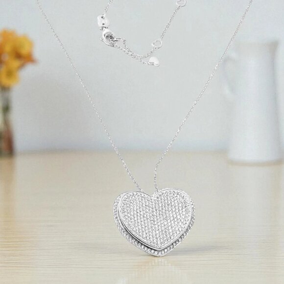 New! Authentic Pasquale Bruni 18k White Gold 2.02ct Pave Diamond Heart Necklace - Picture 2 of 16